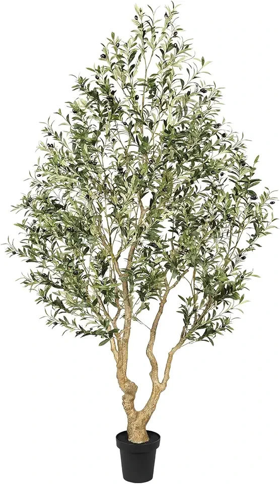 FEELEAD Faux Olive Tree 8ft, Tall Olive Trees Artificial Indoor with Natural Looking Trunk and Lifelike Fruits, Large Fake Olive Tree for Modern Home Office Decor