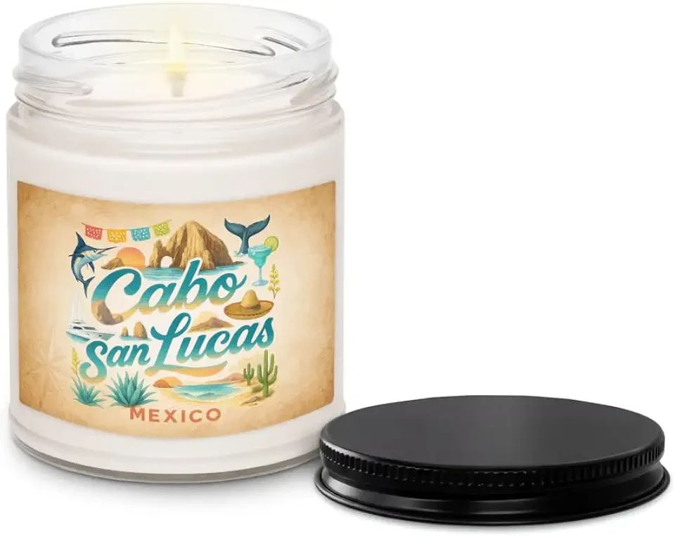 Cabo San Lucas Mexico Soy Candle - Destination Souvenir Travel Gift 9oz Glass Jar 50-60 Hour Burn Time Peppered Passionfruit