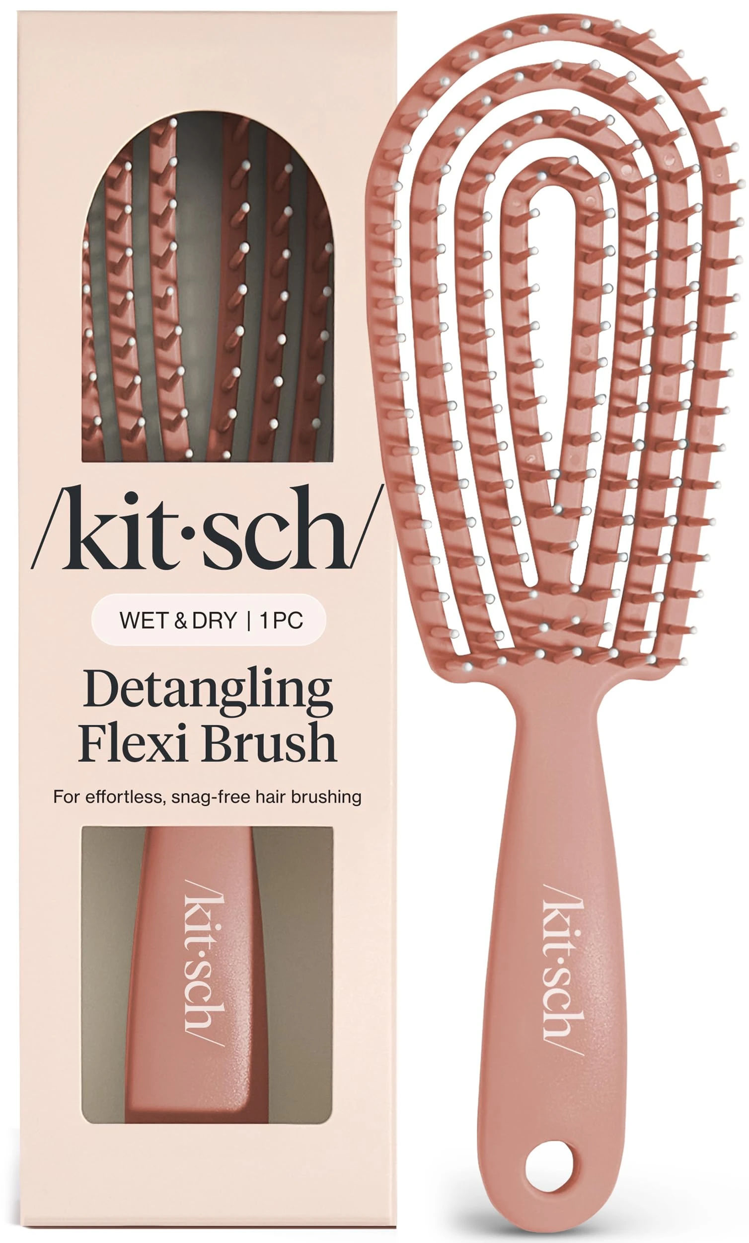 Kitsch Hair Brush Detangler – Flexi Flow Hair Brush for Women, Men & Kids | Detangling Brushes for Curly Hair with Bendable Frame, Bounce Curl Defining Brush for Wet or Dry Strands - Terracotta
