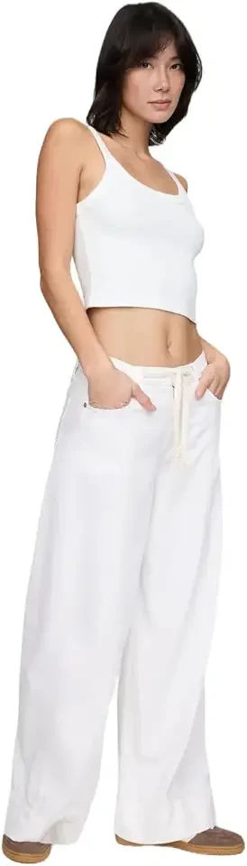 Women's Mid Rise Baggy Drawstring Denim Jean