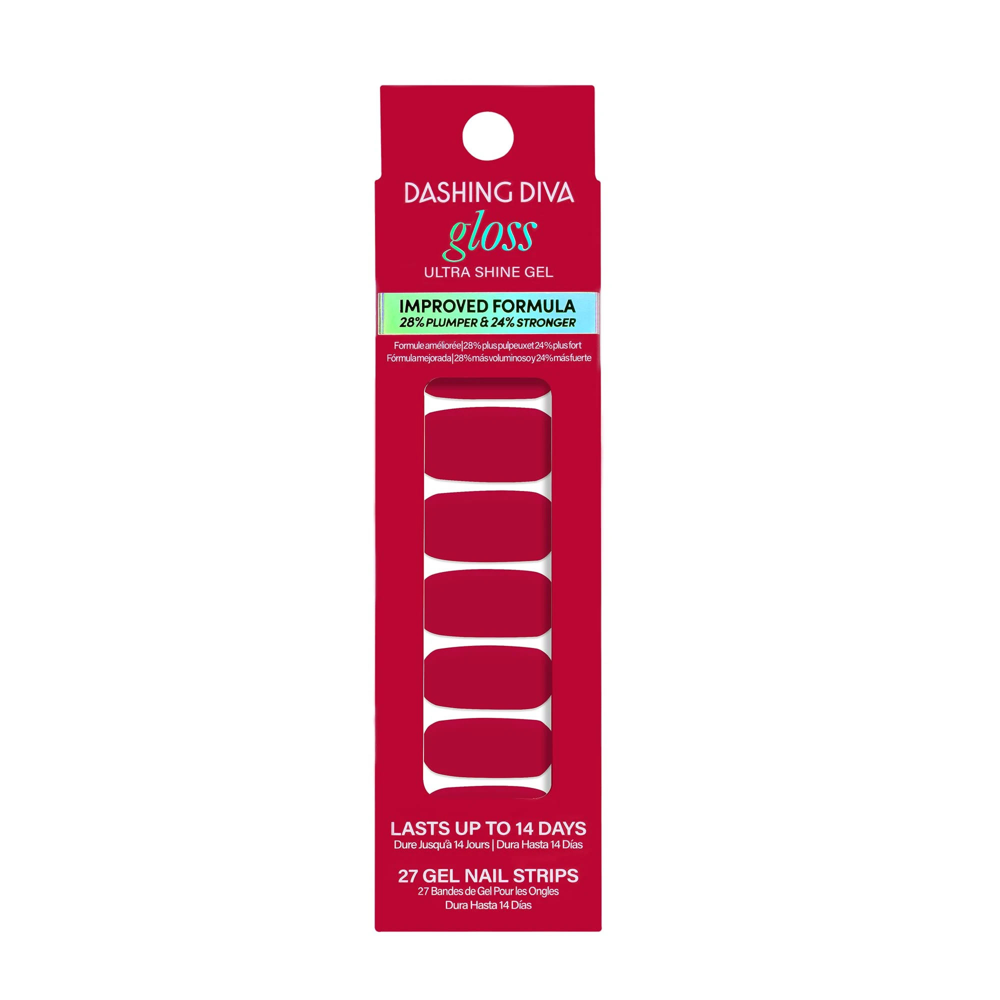 Dashing Diva Gloss Nail Strips - Attention - UV Free, Chip Resistant, Long Lasting Gel Stickers - Contains 27 Wraps, 1 Prep Pad, 1 File