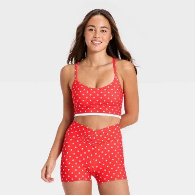 Women's Piped Sports Bra - JoyLab™ Red Polka Dot M