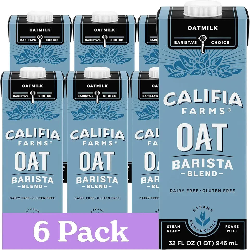 Califia Farms - Oat Barista Blend Oat Milk, 32 Oz (Pack of 6), Shelf Stable, Dairy Free, Plant Based, Vegan, Gluten Free, Non GMO, High Calcium, Milk Frother, Creamer, Oatmilk
