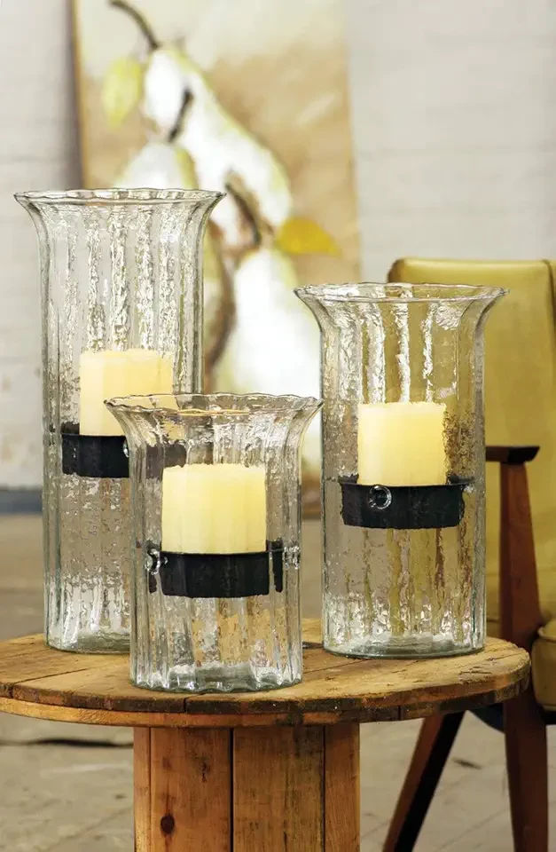 Kalalou Large Ribbed Glass Candle Cylinder, One Size, Brown