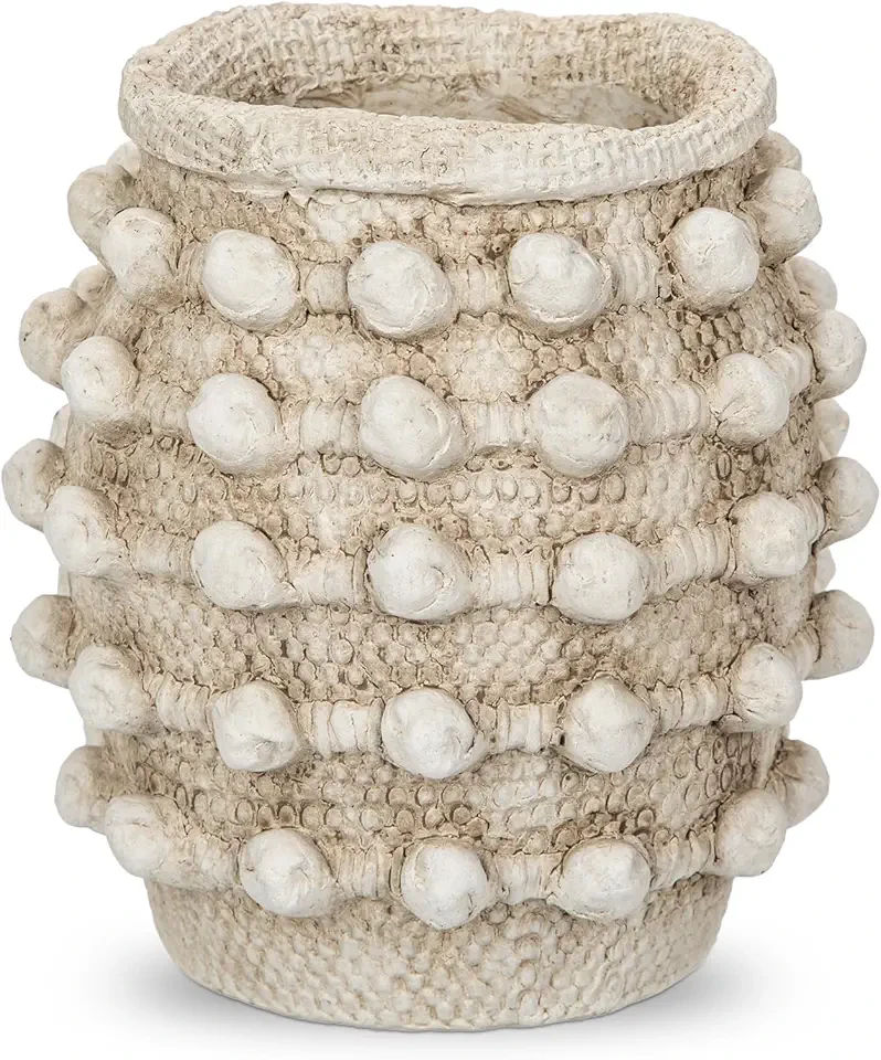 Rustic Farmhouse Vase, Boho Beige Vase for Pampas Grass Small Textured Knotted Vases for Flowers Decorative Cement Floral Vases for Home Decor, Living Room, Dining Table