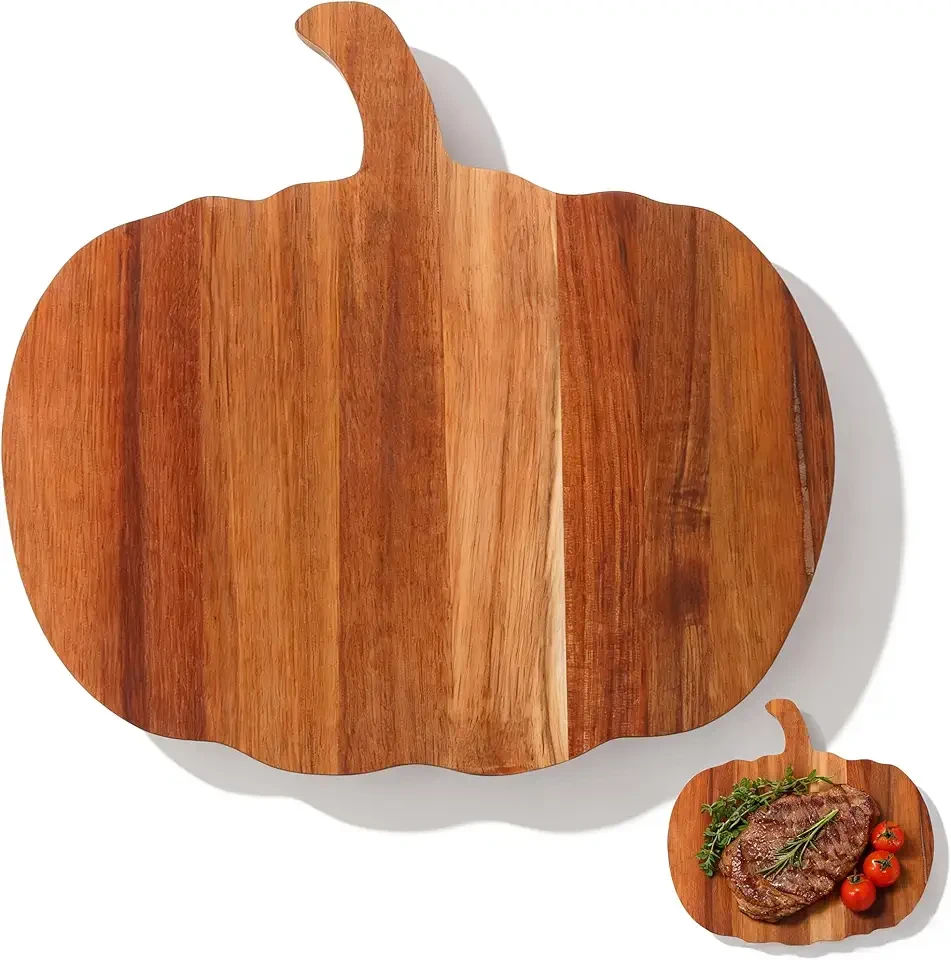 Halloween Pumpkin Shaped Wood Cutting Board for kitchen Decoration, Halloween Charcuterie Wooden Boards with Handle for Chopping Meat, Vegetables, Fall Kitchen Decor