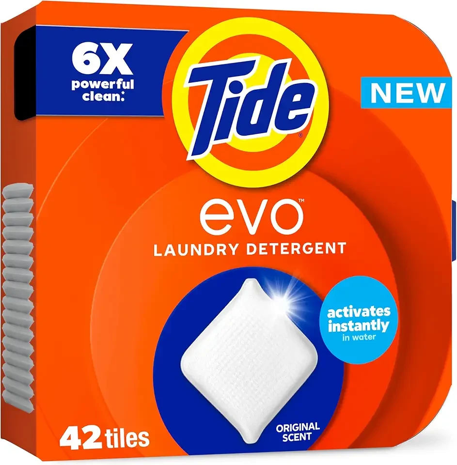 evo Original Scent Laundry Detergent Fiber Tiles Works on 100% of Common Stains Safe for All Machines and Water Conditions Concentrated HE Compatible Clean and Instant Dissolve, 42 Count