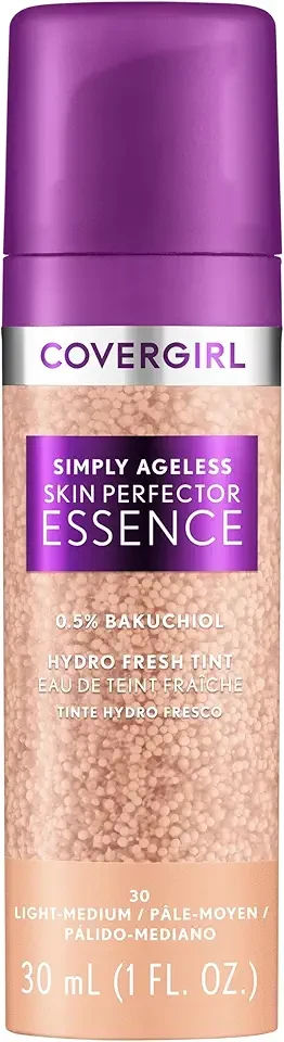 Covergirl Simply Ageless Skin Perfector Essence Foundation, 30 Light-Medium,Tinted Skincare Makeup Hybrid, Sheer Tint, Radiant Finish, Glowy Finish, Vegan Formula, 1.0oz