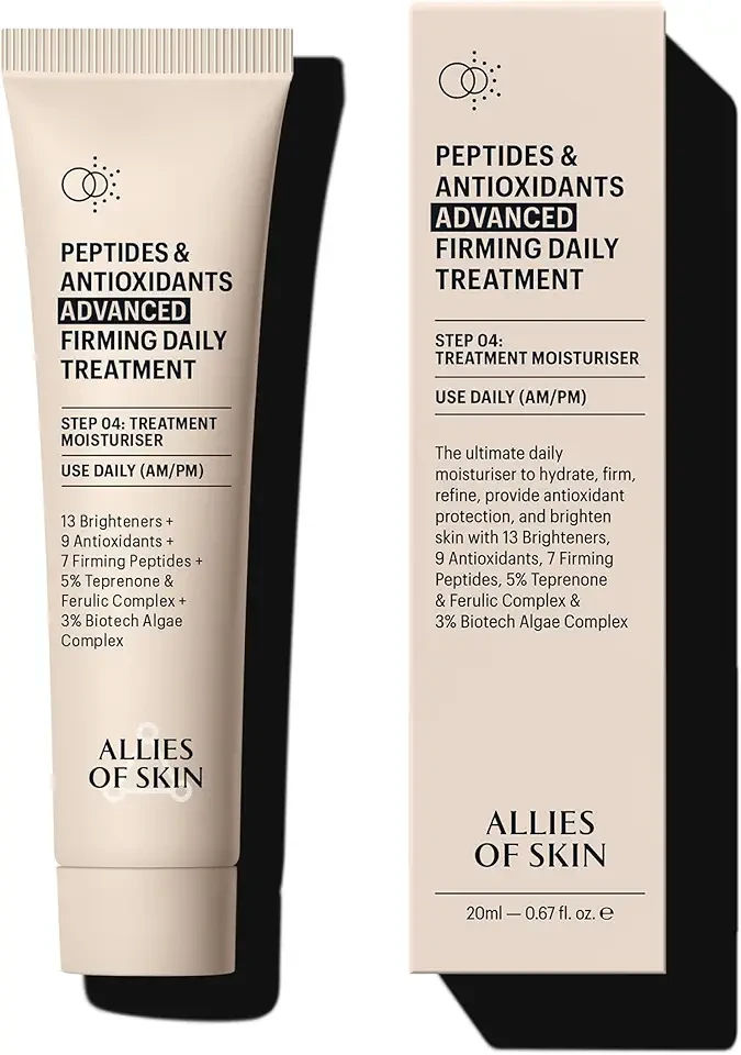 Allies of Skin Peptides & Antioxidants Advanced Firming Daily Treatment with 13 Brighteners, 9 Antioxidants, 7 Firming Peptides, 5% Teprenone & Ferulic Complex and 3% Biotech Algae Complex 20ml/0.67oz