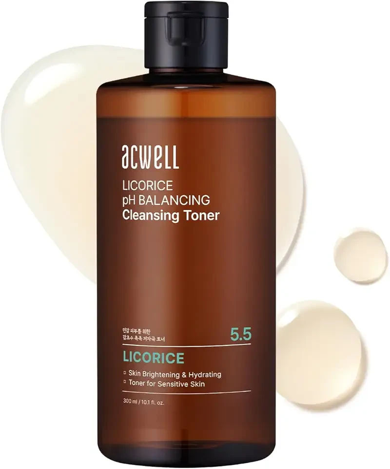ACWELL Licorice pH Balancing Korean Toner for Cleansing 10.14 fl.oz. - Alcohol-Free PH5.5 Hydrating Facial Astringent - Skin Clarifying & Hydration Boosting Toner