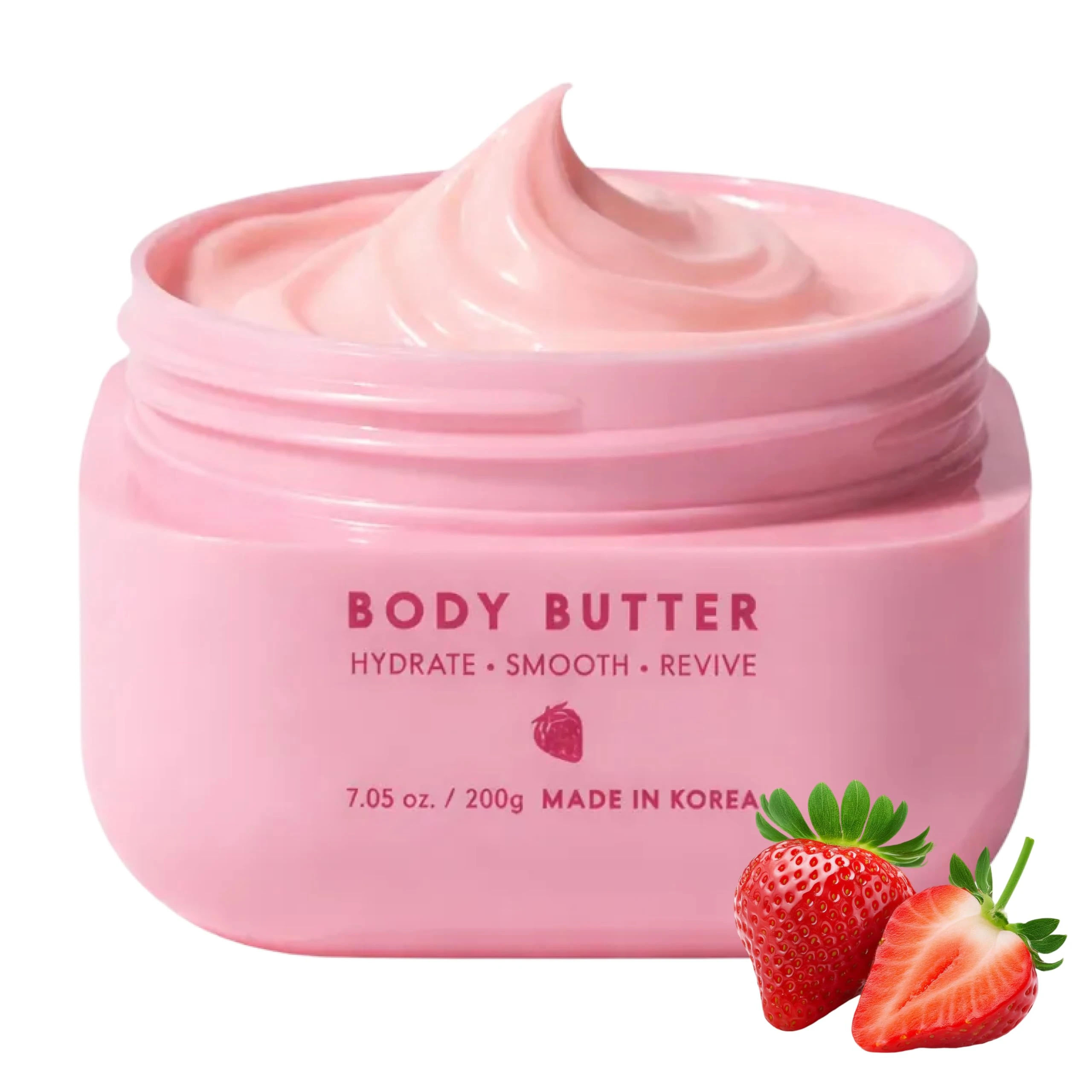 Collagen Body Butter with Strawberry Milk – Dermatologist Tested, Anti Aging Korean Skin Care – Deep Moisture For Soft Dewy Skin & Smooth Texture – Vegan Clean Beauty Body Moisturizer – 7 Fl Oz