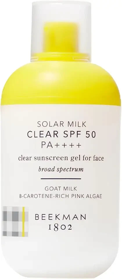 Beekman 1802 Solar Milk 3-in-1 Weightless Clear SPF 50 Face Sunscreen - 1.69 fl oz - Broad Spectrum UVA UVB Protection + Makeup Primer, Non-Greasy Gel, Goat Milk Infused, For All Skin Types & Tones