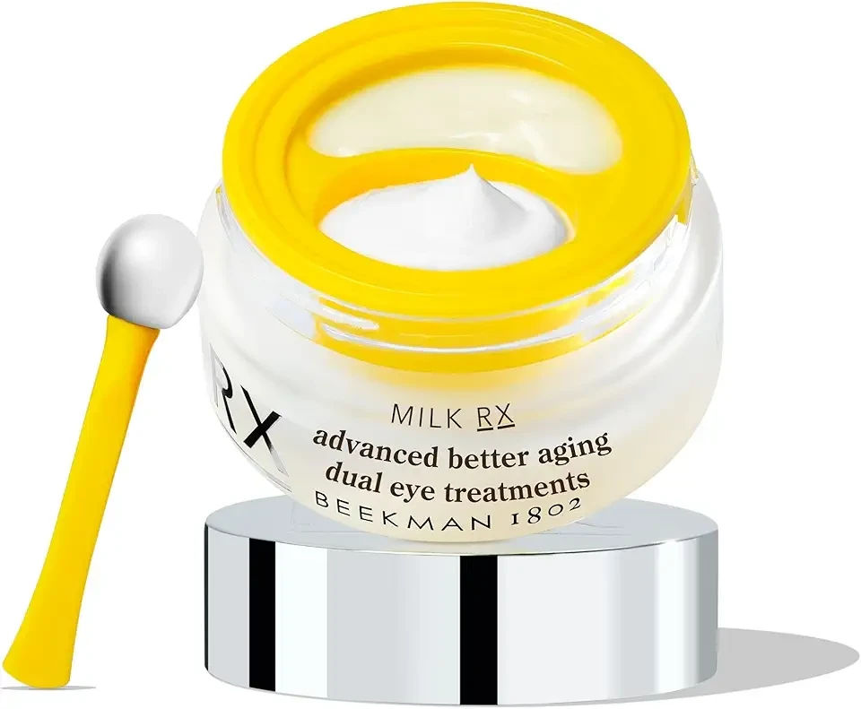 Beekman 1802 Milk RX Advanced Better Aging Dual Eye Treatments – Under Eye Wrinkle Cream & Eyelid Lift Serum with Peptides & Goat Milk Exosomes, Retinol Alternative