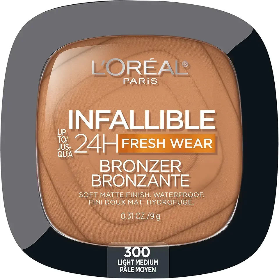 Infallible Up to 24H Fresh Wear Soft Matte Longwear Bronzer. Waterproof, heatproof, Transfer, humidity and sweatproof, Light Medium, 0.31 oz