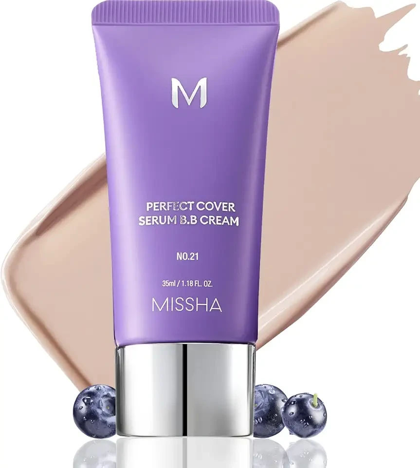 MISSHA M PERFECT COVER SERUM BB CREAM No.21 Light Beige - Light with Cool Undertone, Skin Tint, Tinted Moisturizer, Skin Care Foundation Makeup, Korean Makeup,1.18 Fl oz