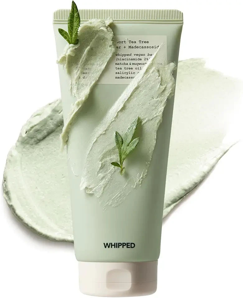 Whipped Korean Skincare Face Wash, Doubles as a Face Mask, Mugwort Tea Tree, Deep Cleansing Vegan Facial Cleanser for Oily Skin and Pore Care with Niacinamide, Hyaluronic Acid, Ceramide