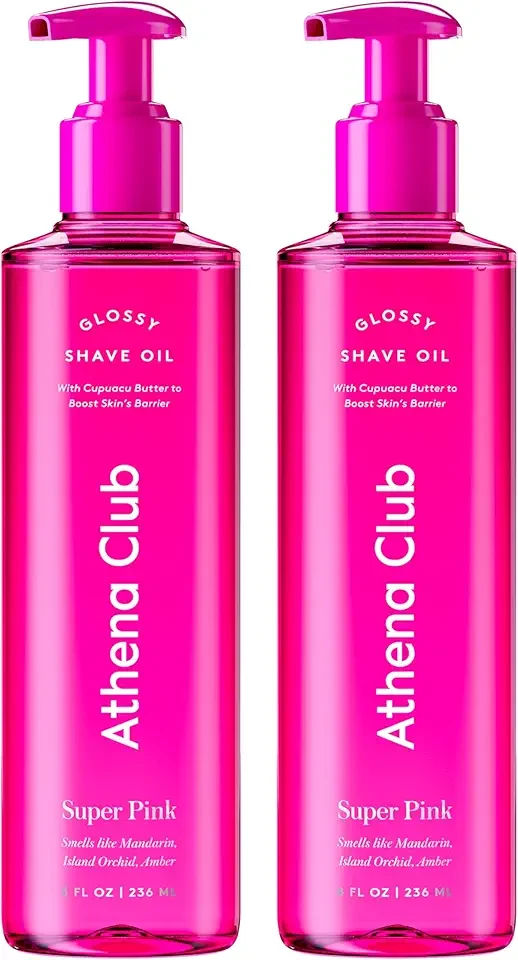 Athena Club Shave Oil for Women, Hydrating Pre-Shave Oil with Jojoba and Avocado Oils, Smooth Glide for Sensitive Skin, Super Pink Scent, 8 fl oz, Pack of 2