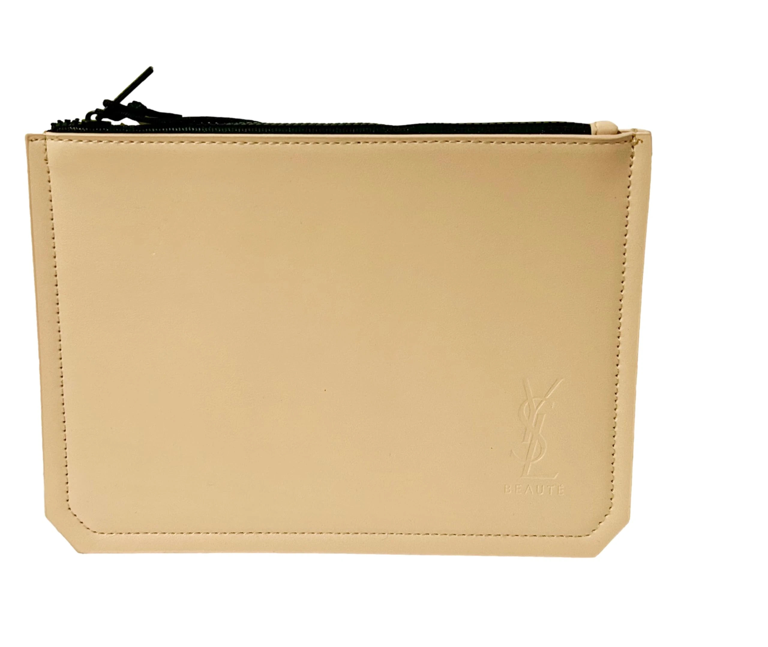 Yves Saint Laurent YSL Cosmetic Cream FLAT Leather Pouch Makeup Bag YSL Fragrance Bag (8.25L X 6.25H X 0.25W) - SMALL