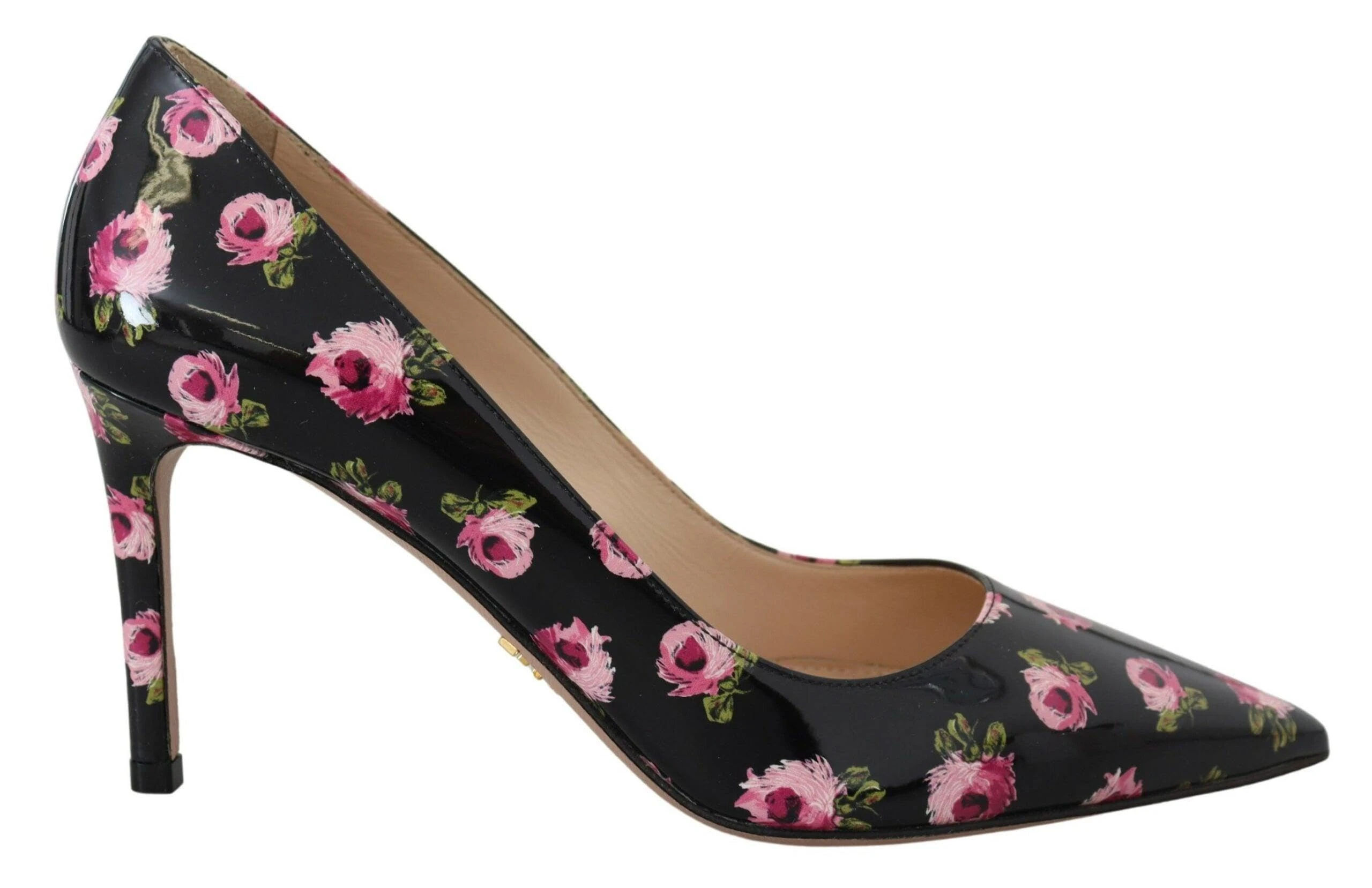 Prada Elegant Floral Print Leather Women's Pumps Black