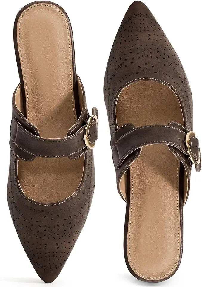 Mules for Women Buckle Flats: Comfortable Slip On Pointed Toe Backless Loafers Dressy Business Casual Shoes 2026
