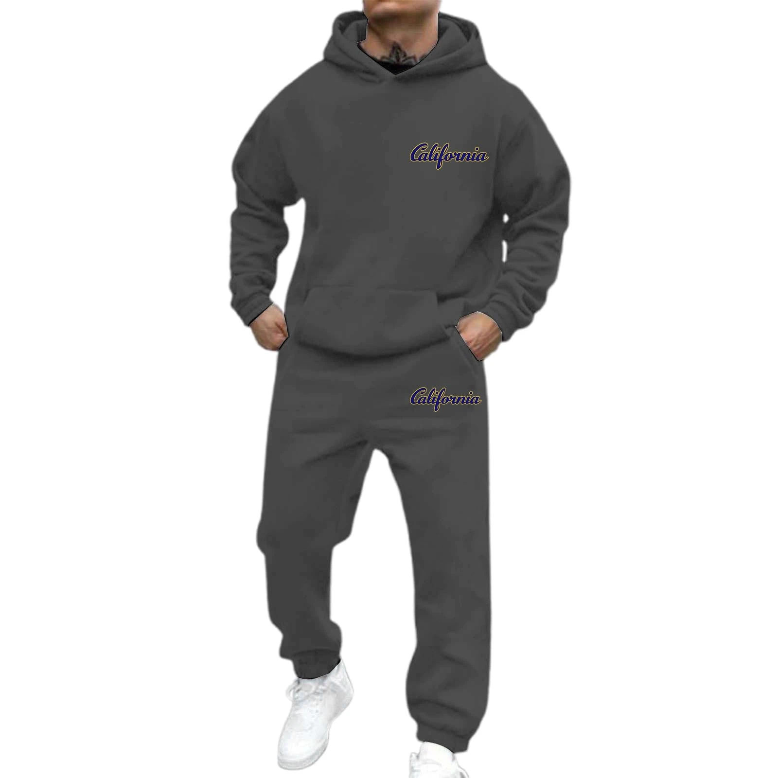 Vintage California Tracksuits for Men 2 Piece Sweatsuits Hoodie and Sweatpants Set Casual Soft Athletic Gym Jogging Suits