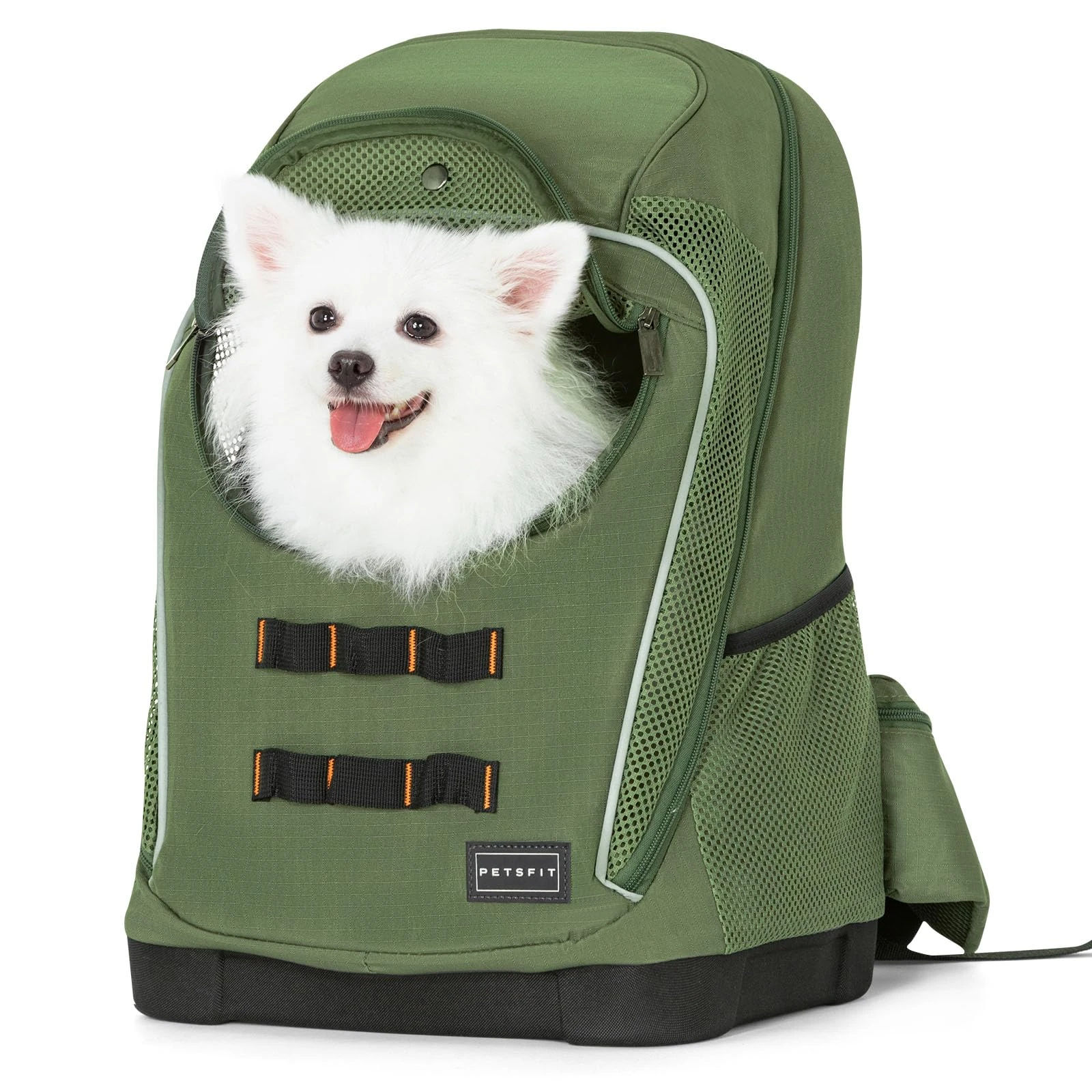 Petsfit Pet Dog Carrier Backpack with Upgraded Weight Reduction Design, Cat Dog Backpack with Large Ventilations, Easy-Fit for Traveling Hiking Camping for Small Medium Dogs and Cat, Green