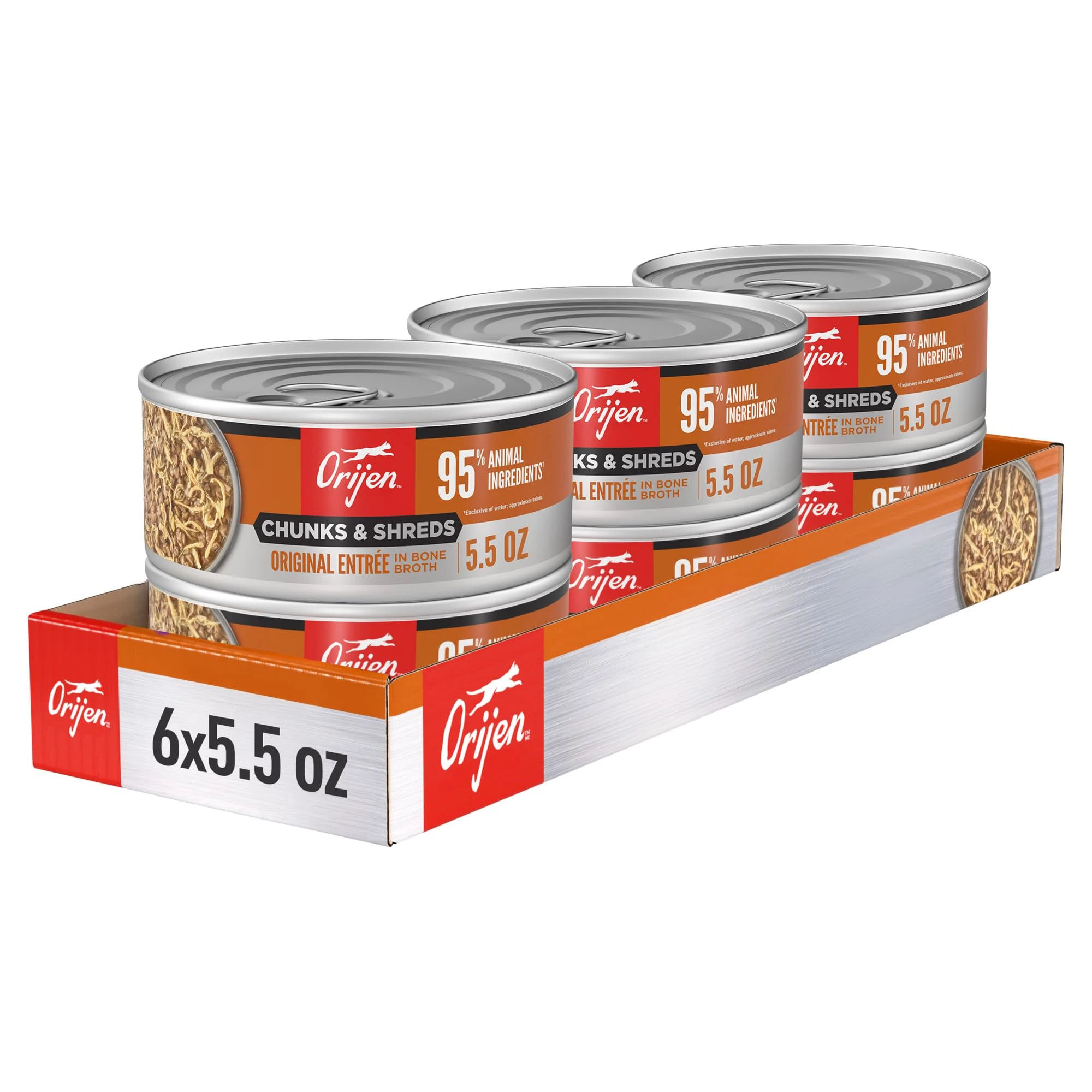 ORIJEN Chunks & Shreds Wet Cat Food Original Entrée 5.5oz Cans (6 Count)