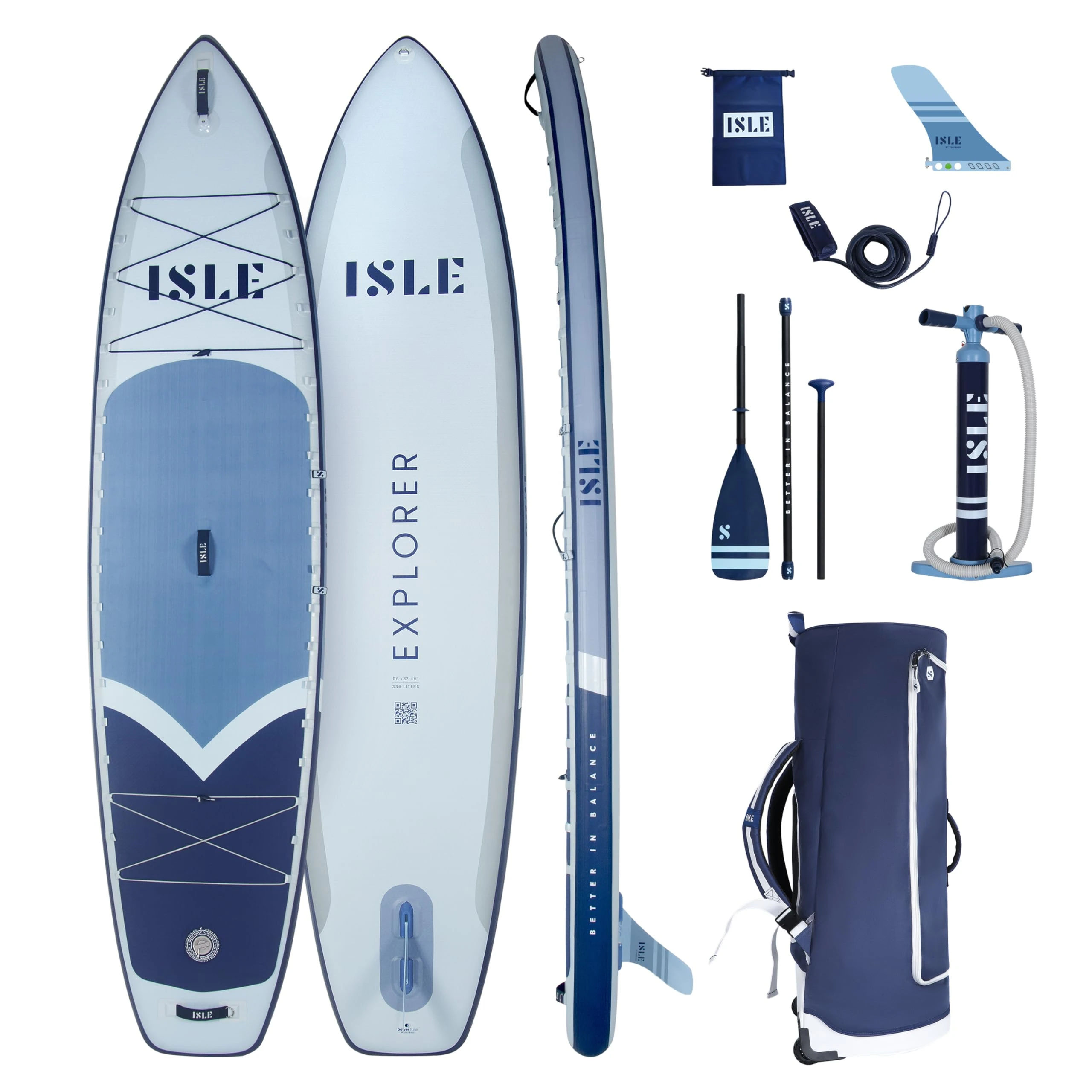 ISLE Explorer 3.0 Inflatable Stand Up Paddle Board & iSUP Bundle Accessory Pack, Adventure & Touring Board, Durable, Lightweight with Stable Wide Stance, 300 Pound Capacity, 11.6"x 6"