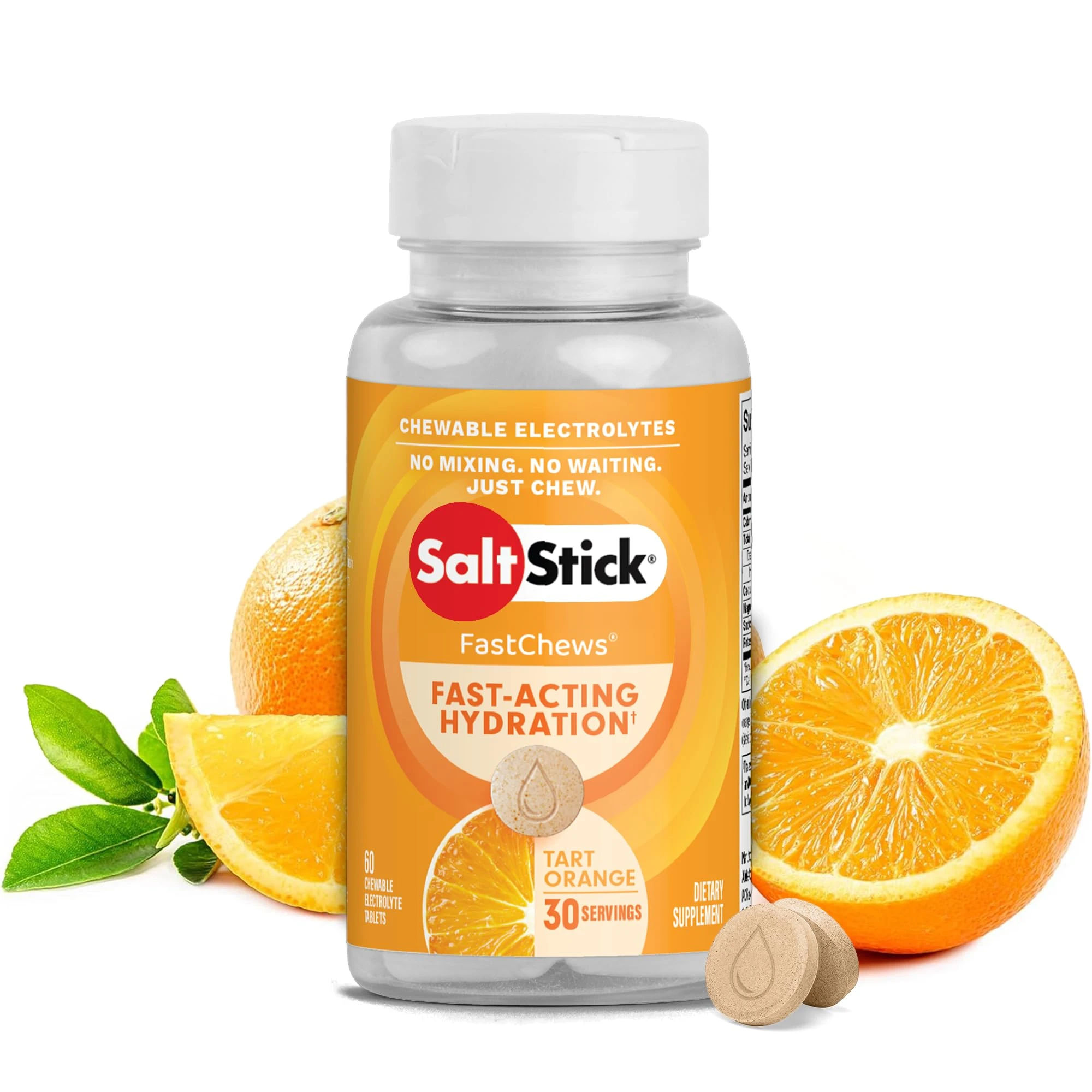 SaltStick Electrolyte FastChews - 60 Orange Chewable Electrolyte Tablets - Salt Tablets for Runners, Sports Nutrition, Electrolyte Chews - 60 Count Bottle
