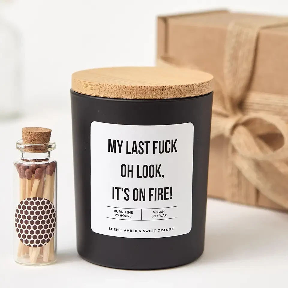 Funny Candle Gift | My Last Fuck Oh Look It’s On Fire | Sarcastic Birthday Cheeky Joke Candle for Friends-Black/Cedarwood & Jasmine