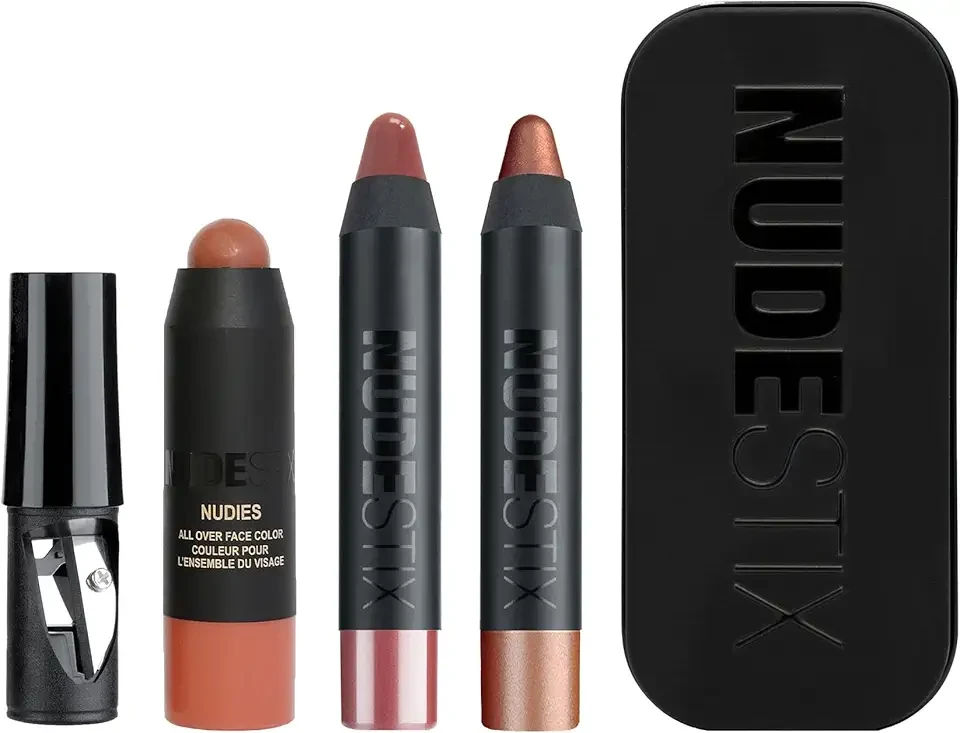 Nudestix Sunset Nudes Mini Kit – 3-Piece Cream Blush, Bronzer & Glossy Lip Set for Cheeks, Eyes & Lips | Travel-Size, Multi-Use Vegan Makeup for a Radiant, Beachy Glow