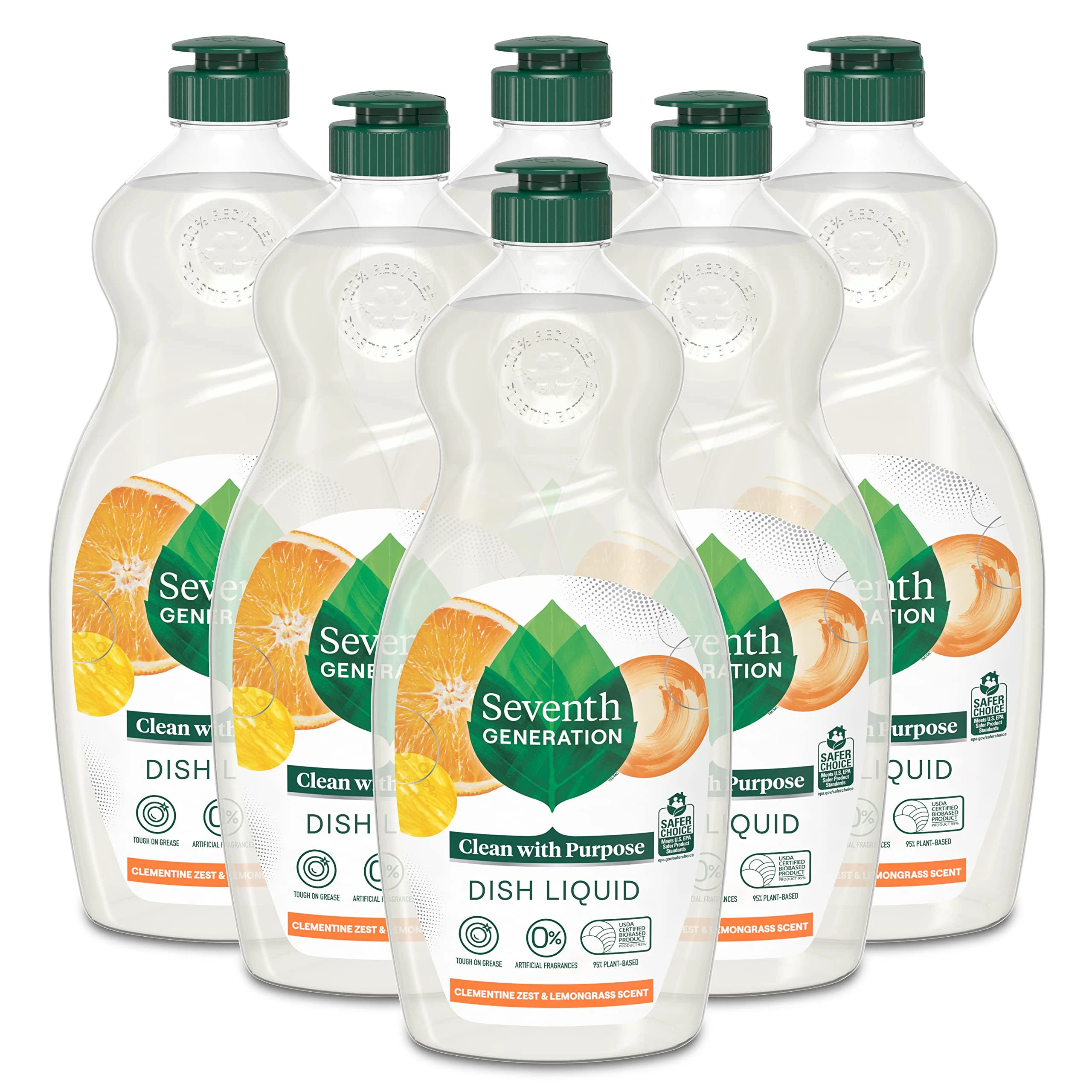 Seventh Generation Dish Liquid Soap, Clementine Zest & Lemongrass Scent, 19 Fluid Ounce (Pack of 6)