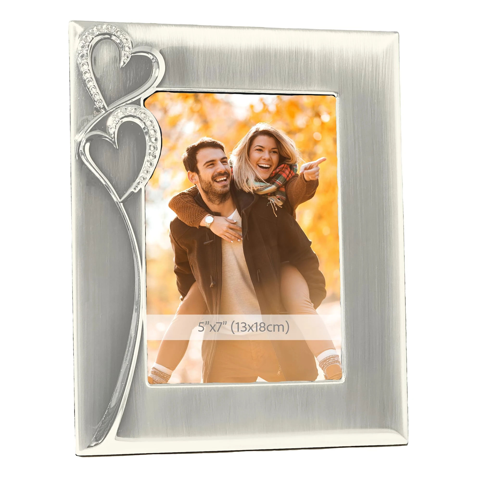 Silver Picture Frame 5x7 with Hearts – Thoughtful Gift Idea for Weddings, Engagement for Couples, Newlyweds, Bridal Shower, Anniversary, Valentines