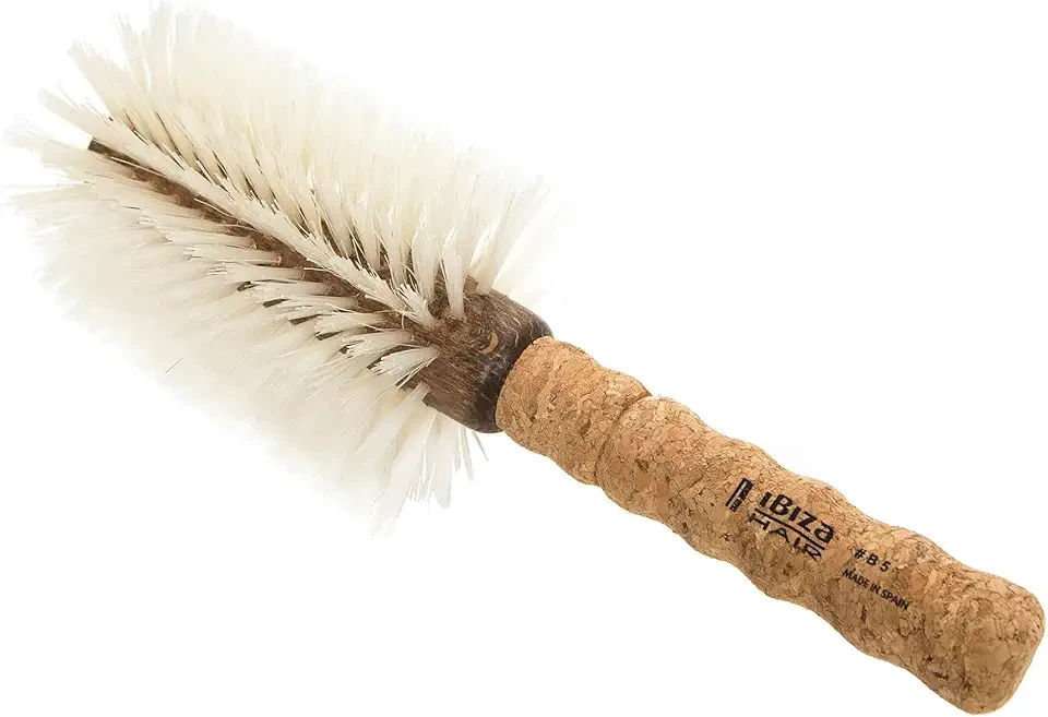 Ibiza Hair Boar Bristle Round Brush (B5-80mm) | Blonde Bristles & Cork Handle | Ideal for Color Treated Tresses | Soft Curls, Big Volume & Large Sections | Adds Shine for Long Styles