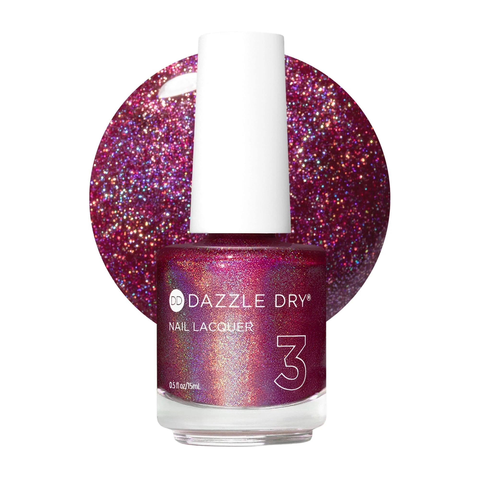 Dazzle Dry Nail Lacquer (Step 3) - Beauty Sleep - A holographic dark fuchsia. Full coverage. Holographic. (0.5 fl oz)