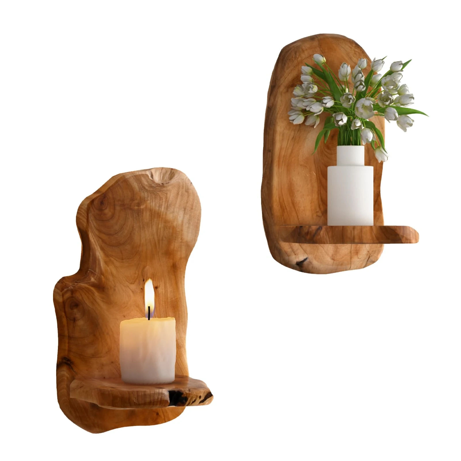 Wall Sconce Candle Holder, Wall Mount Wooden Candle Holders, Rustic Wall Decor for Bathroom Bedroom Living Room, Set of 2