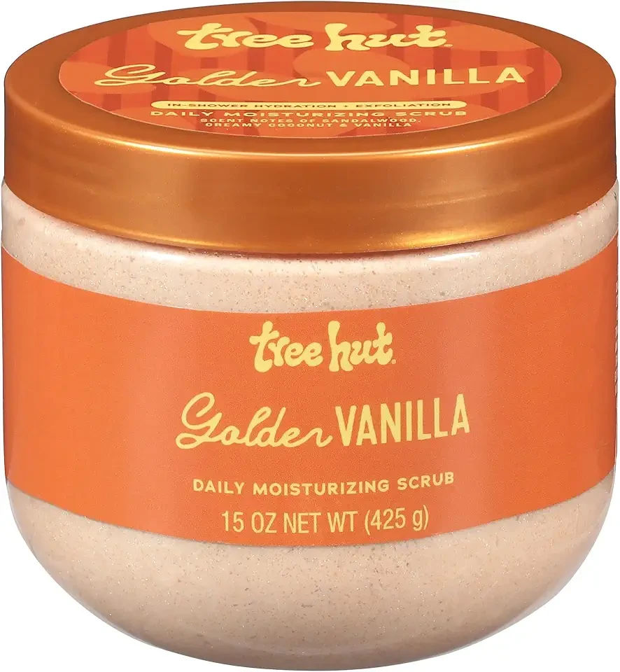 Tree Hut Golden Vanilla Daily Moisturizing Scrub, Gentle Exfoliating, Hydrating & Nourishing Whipped Body Scrub with Shea Butter, Hydrated Silica, Smooth & Soften Skin, Body Polish, 15 oz