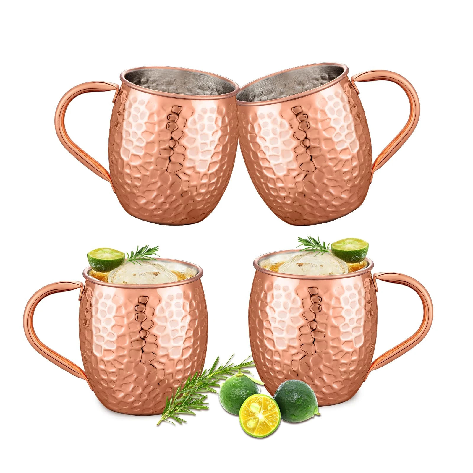UNISWEET Moscow Mule Mugs Copper Cups Set of 4 Copper Mugs with 304 Stainless Steel Lining,Perfect For Wine, Beer, Cold Drink, Bar, Party, Gifts