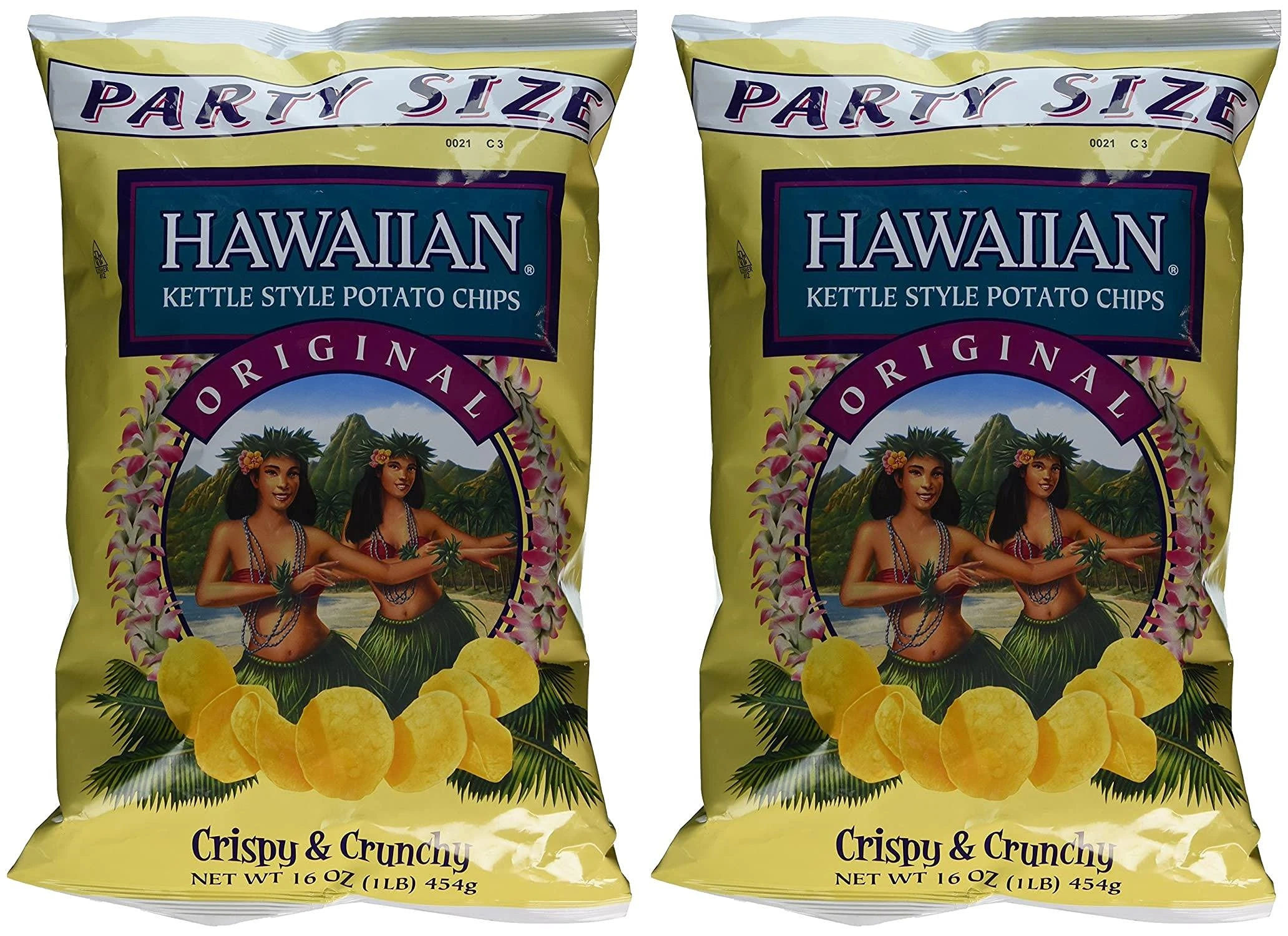 Hawaiian Kettle Style Potato Chips, Original, 16 Ounce Pack of 2
