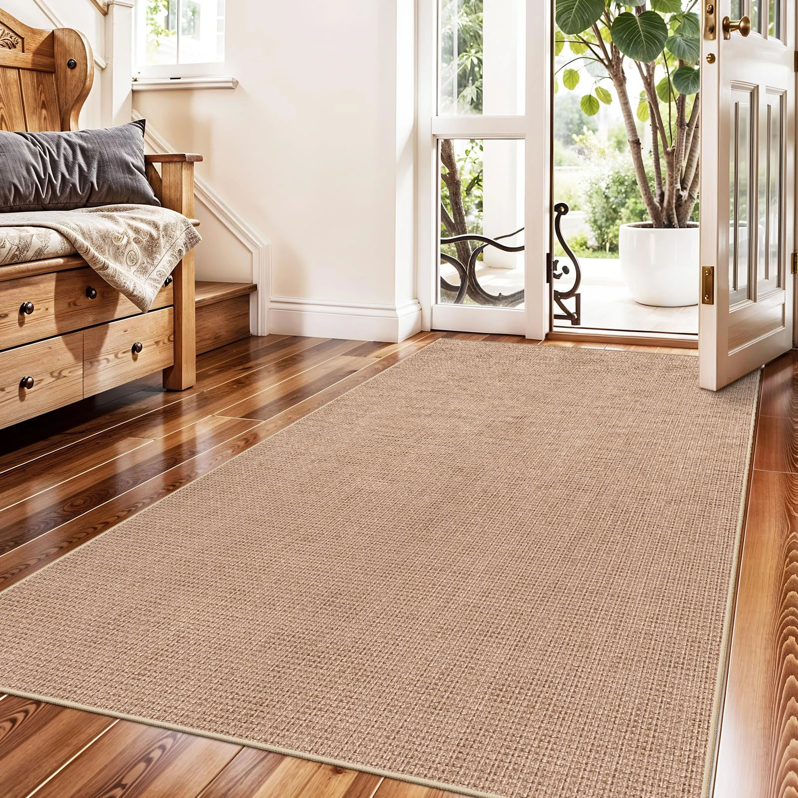 3x5 No Shed Jute Rug: Machine Washable Non Slip Rugs for Entryway Front Porch Kitchen - Door Mat Area Rug Farmhouse Neutral Non Shedding - Carpet for Bedroom Living Room (Beige,3x5)