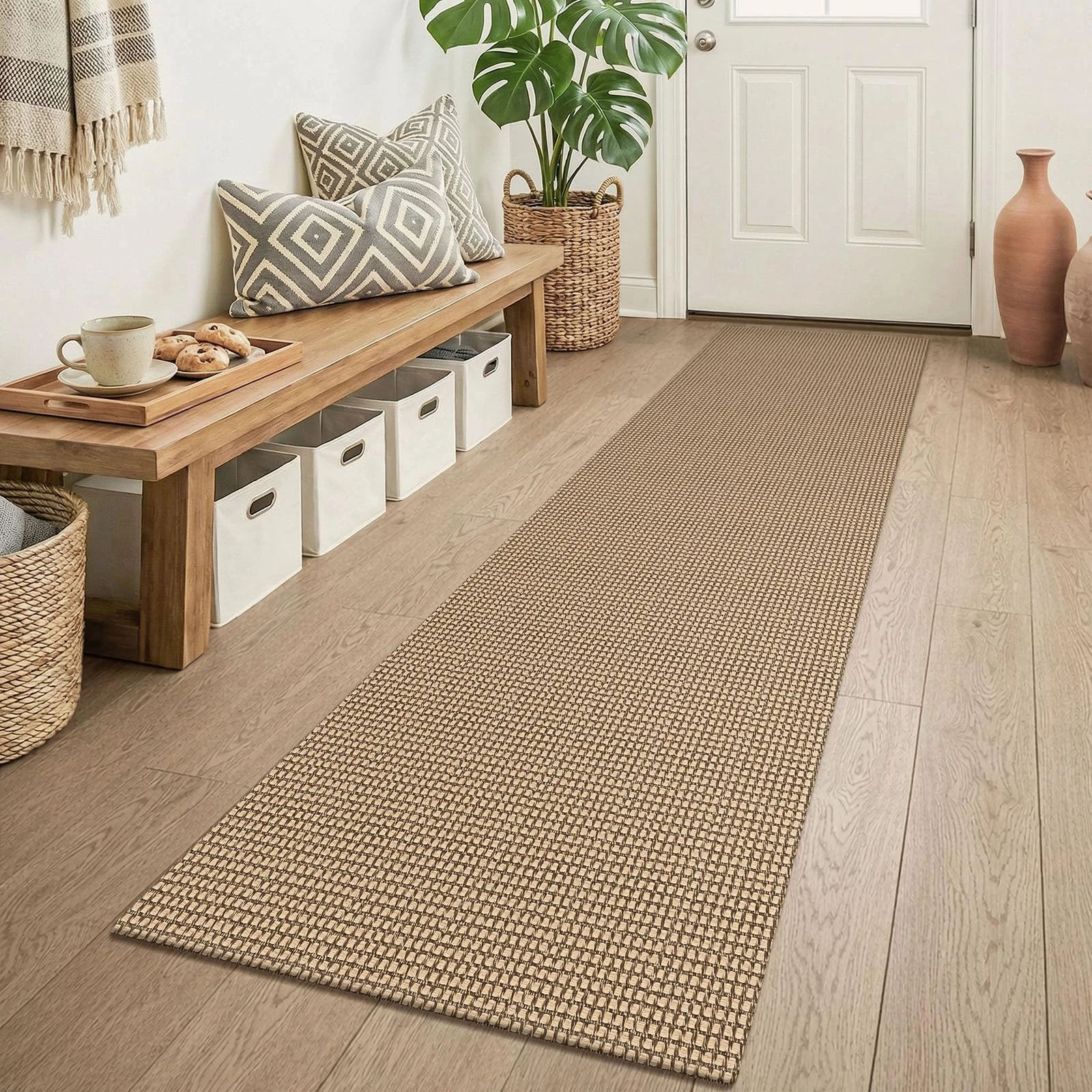 KOZYFLY Boho Runners for Hallways 2x6 ft Washable Kitchen Runner Non Slip Rubber Backed Hall Runners Cotton Entryway Runner Rugs for Indoor Backdoor Bedroom Kitchen, Orange Beige/Tan/Brown