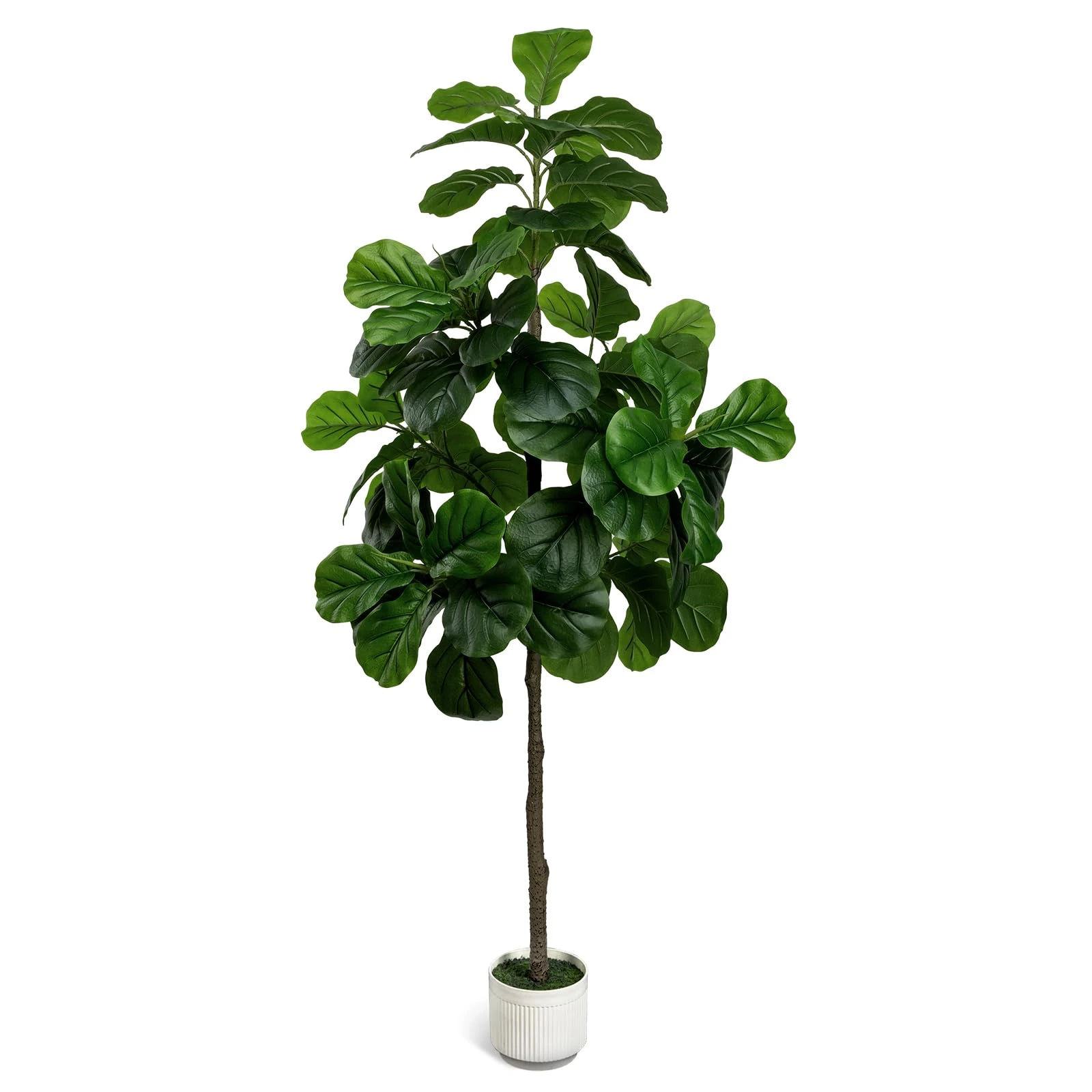 Artificial Fiddle Leaf Fig Tree 6FT - Large Fake Trees with White Planter, Tall Faux Ficus Lyrata Tree Floor Plants for Indoor Home Decor Office Living Room Housewarming Gift, 1Pack