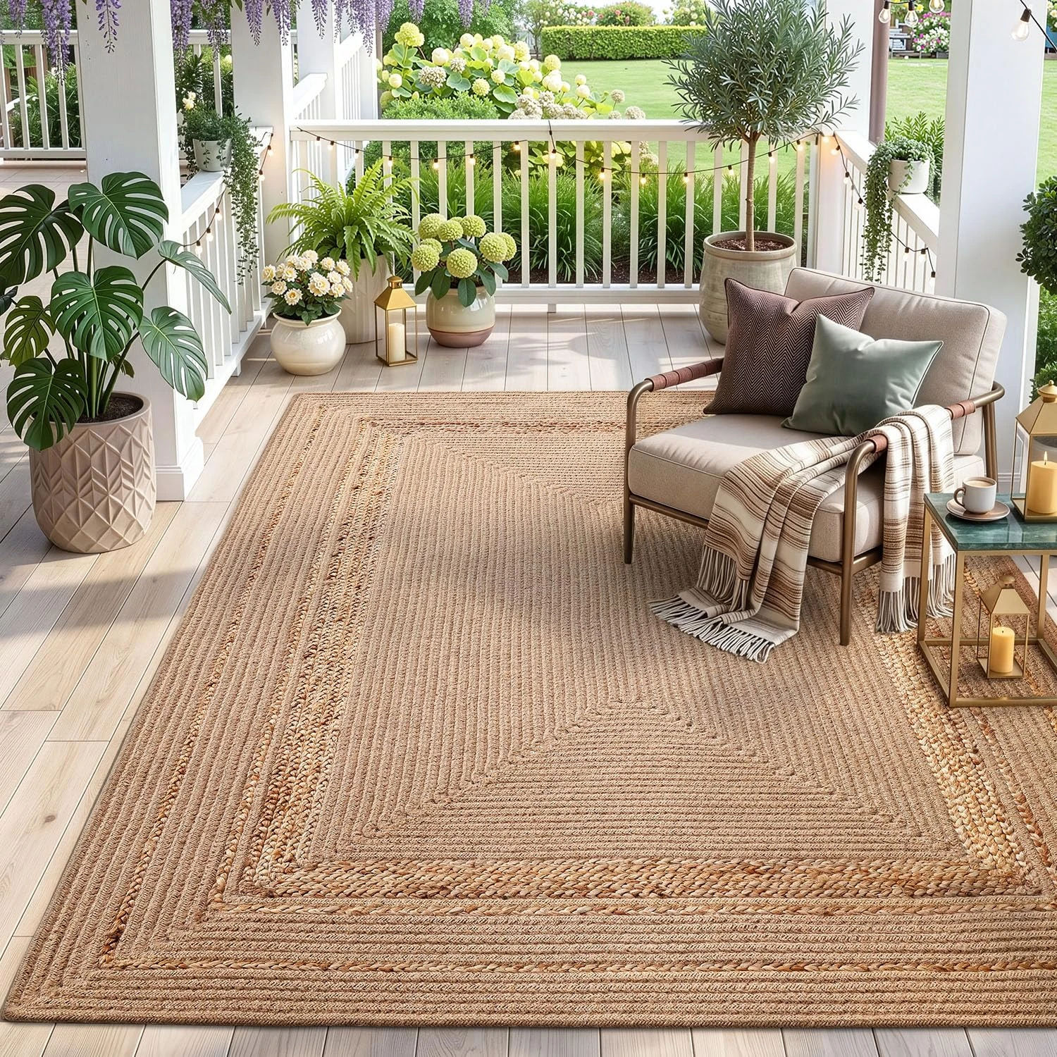 DEXI Jute Rug Natural Fiber 5x8, Braided Woven Area Rugs No Shed, Soft Neutral Rustic Carpet Mat for Indoor Entryway Outdoor Patio Dining Living Room Bedroom Farmhouse, Beige/Natural