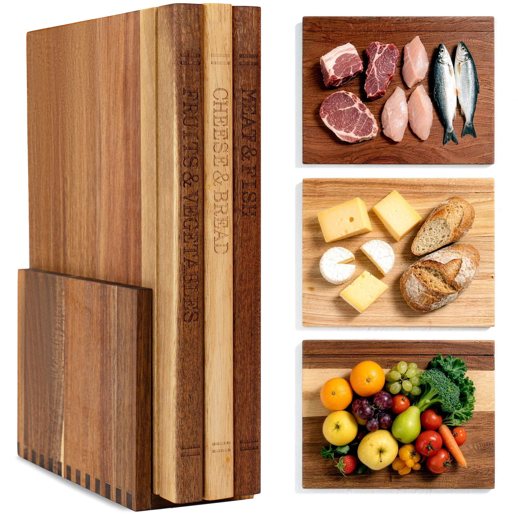 Book Cutting Board Set with Wooden Stand-Wooden Kitchen Cutting Boards That Look Like Books for Vegetables Cheese Meat,3pcs Chopping Board Gift Set for Home Cooks & Kitchen Decor