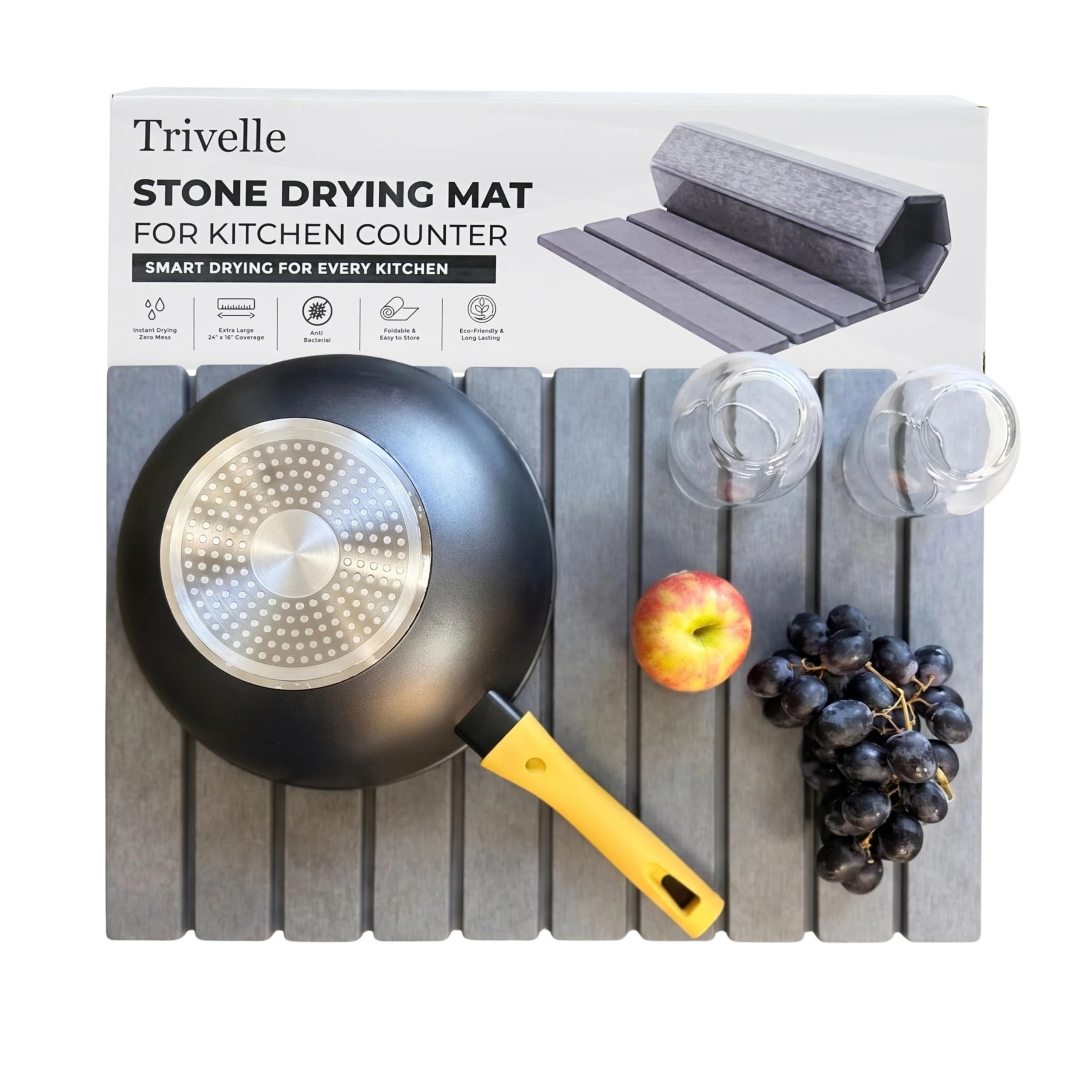Stone Drying Mat for Kitchen Counter, Extra Large Stone Dish Drying Mat 23.6 x 15.5 in, Quick Drying Matt Kitchen Counter for Dishes, Soapstone Dish Mat, Quick Dry Gray Diatomite Sink Pad
