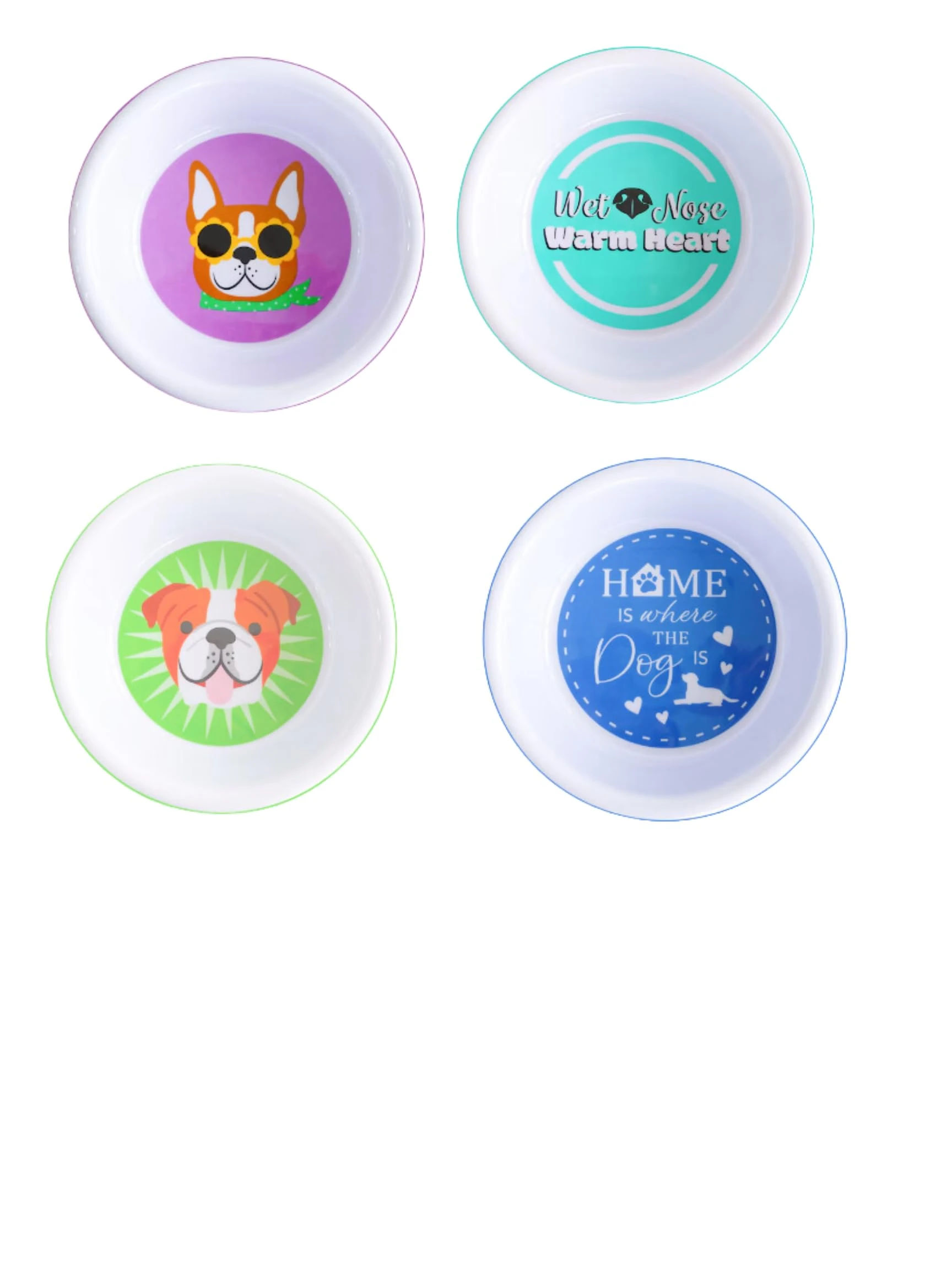Generic SOL MAR Kennel Club Printed Melamine Dog Bowls - 4 Pack Sturdy and Stylish Dog Bowls for Your Pet's Dining Needs Bonus Item Iytasge, White Purple Blue Green