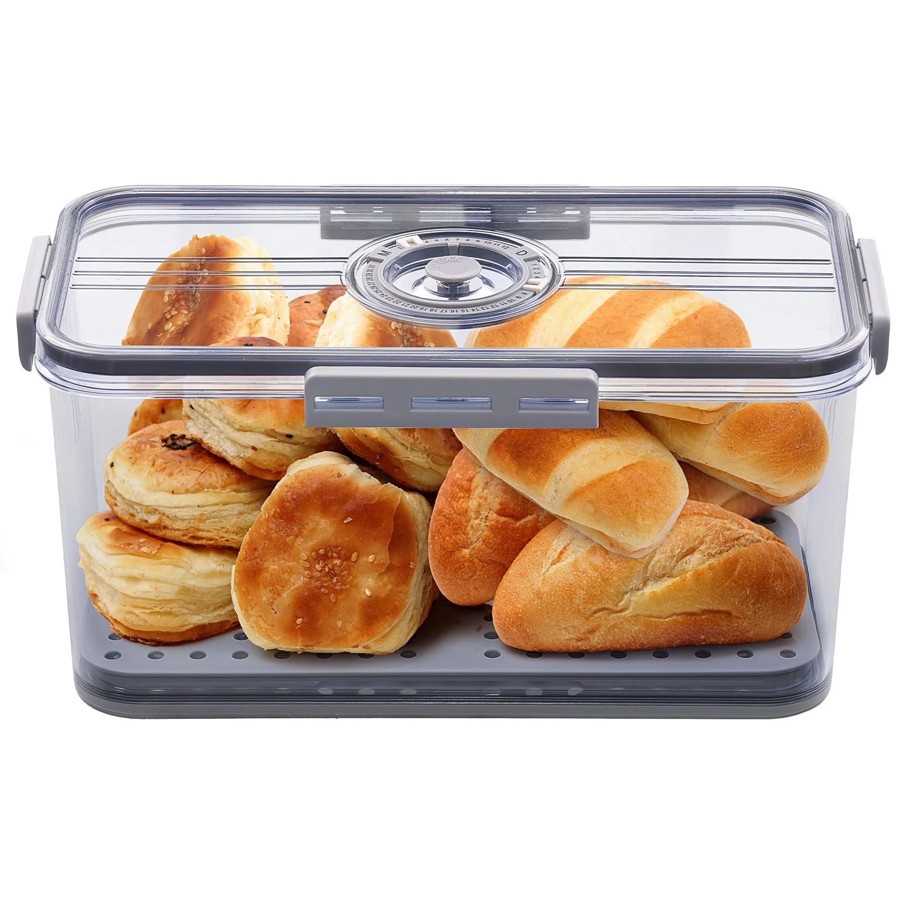 ANYPROLUS Bread Box for Homemade Bread Boxes for Kitchen Counter Airtight, Time Recording Bread Storage Container with Lid, Bread Containers Storage Airtight Loaf Bread Keeper, Grey