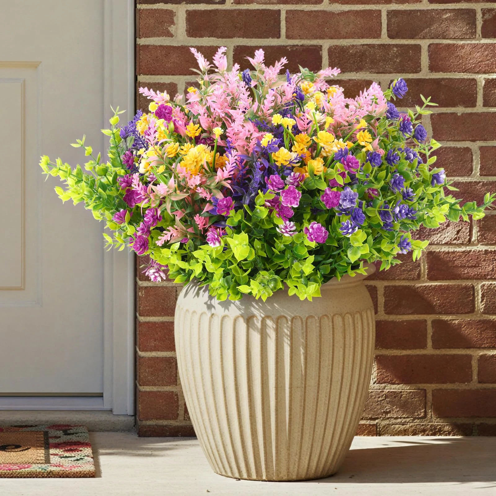 CEWOR 12 Bundles Artificial Flowers for Outdoor Indoor, Fake Multiple Color Flowers, Faux Flower for Garden Front Door Porch Planter Patio Home Decor (Purple Fuchsia Pink Yellow)