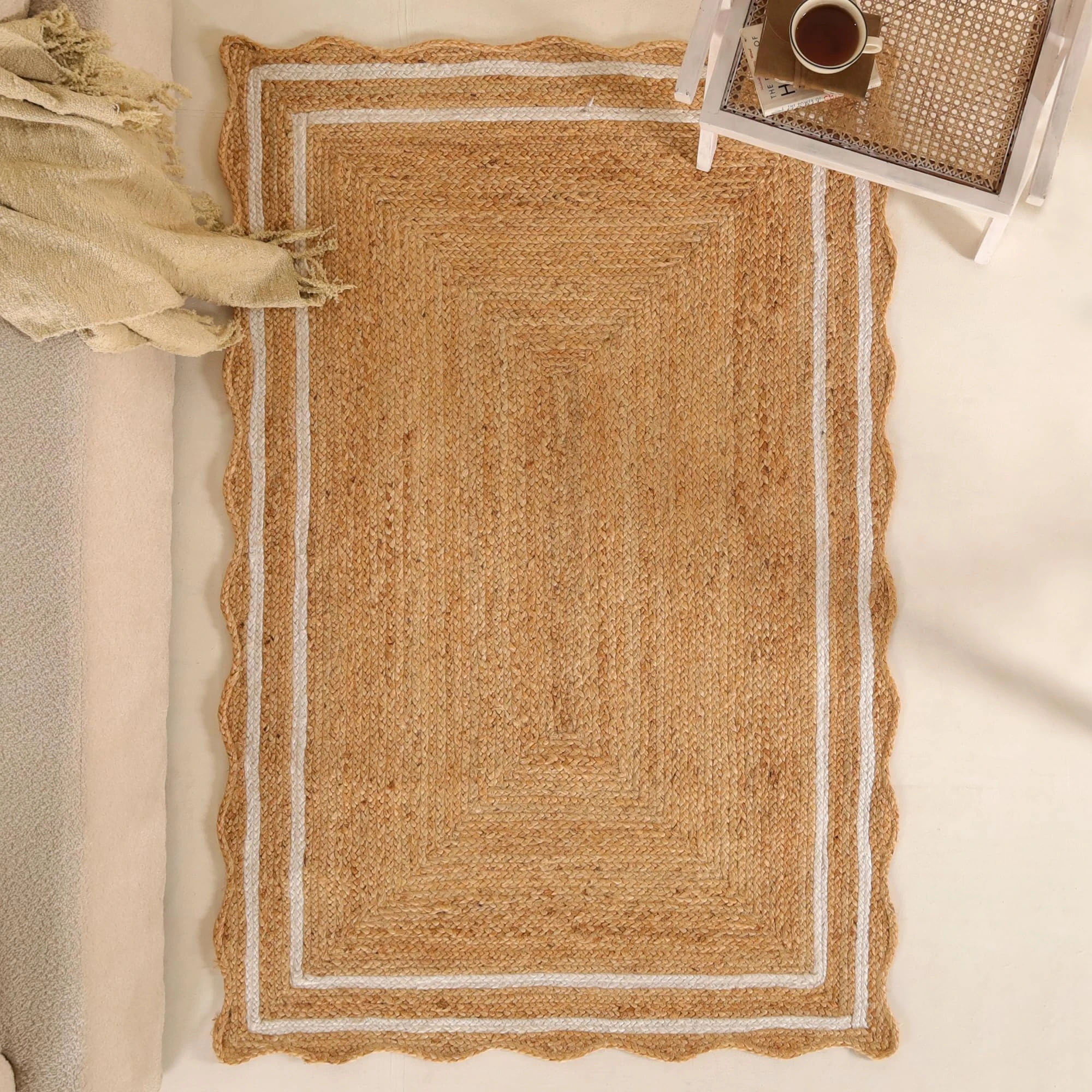 Natural Wave Jute Area Rug – Rustic Handwoven Braided Rug for Living Room & Bedroom, 4x6 Feet