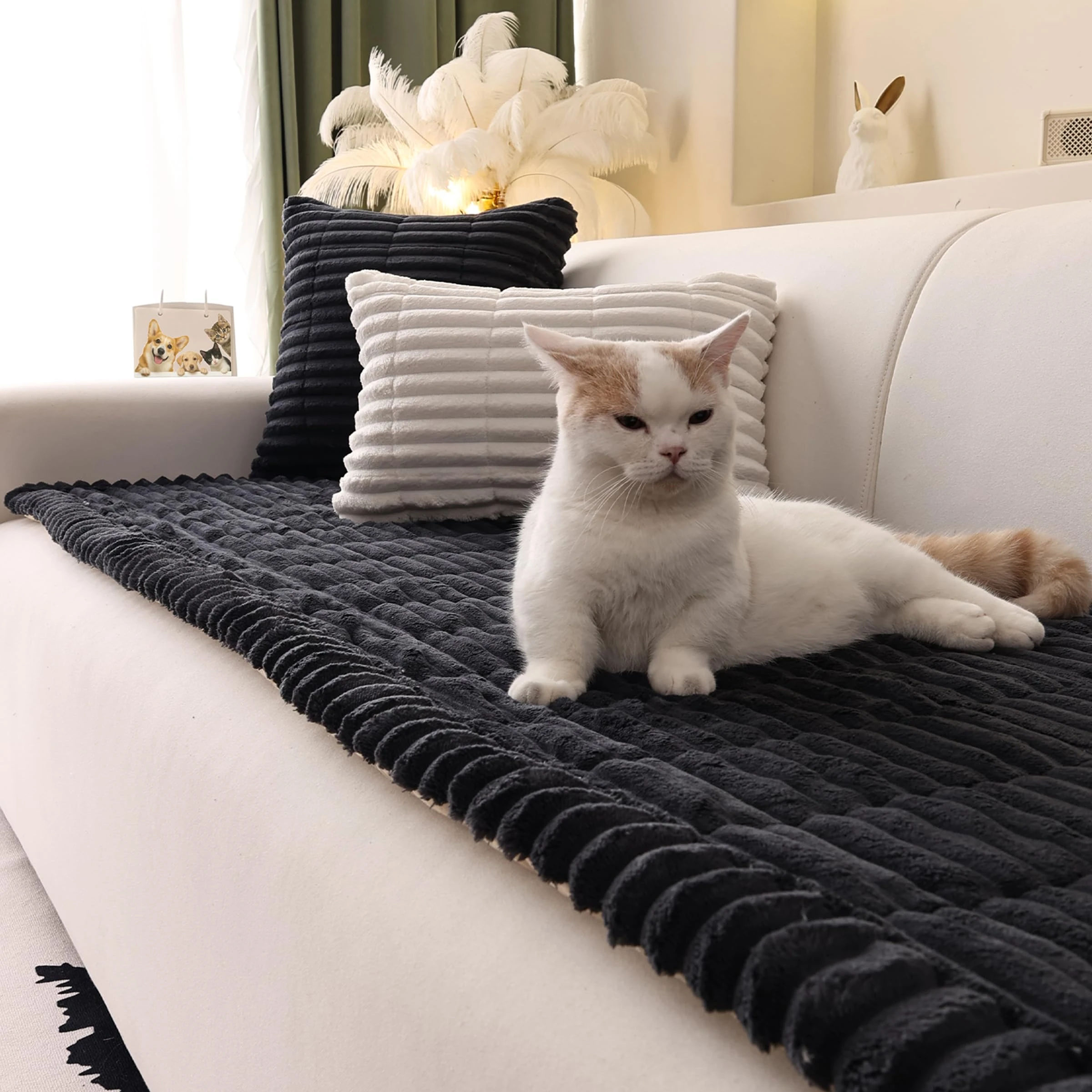 Couch Cover for Sofa, Sectional Couch Cover for Dogs, Sofa Cover Washable, Cushion Cover Blanket Pad Bed Mat for Pets, Fleece Furniture Protector, Black, 23.6x35.4in